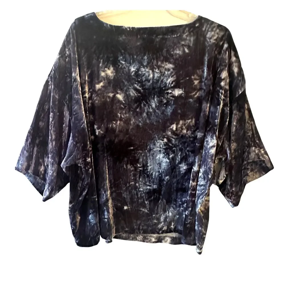 J. Jill Purejill Tie Dye Velvet Top Womens XL Blue Boxy Boat Neck Whimsygoth